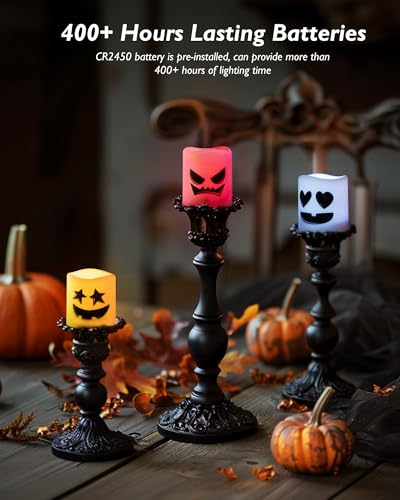Homemory H2450GLQDYK12-DS 12Pack Remote Control Halloween Candles, 400+Hour Flameless Candles, 2/4/6/8H Timer Led Votive Candles, 6 Color Battery Operated Tea Lights For Holidays thumb #2