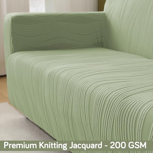 Image of HOKIPO 4 Seater Sofa Cover - 200 GSM Premium Jacquard Stretchable Fully Covered Slipcover,' Nestiva Series' Pastel Green (NEW2-AR-5310-GRN)