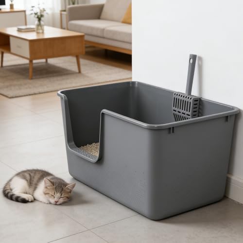 Arenero para gato extra grande plástico con lados altos, 2 unidades miniatura 5