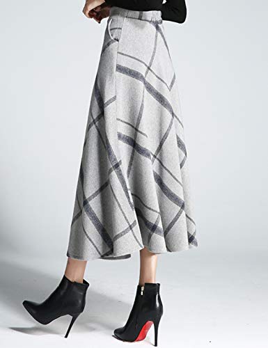 Tanming Women'S Winter Warm Elastic Waist Wool Plaid A-Line Pleated Long Skirt thumb #6