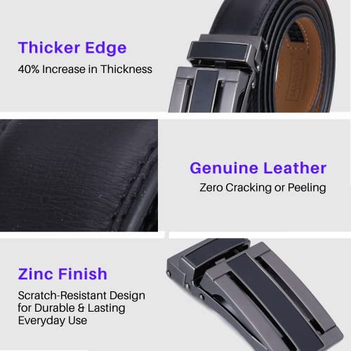 Image of Marino Avenue Ratchet Belt for Men. Adjustable Leather Dress Belt with 38 Easy to Click Into Place Ratchet Closures.