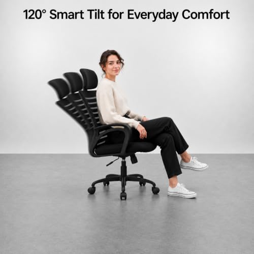 Image of CELLBELL Desire C104 Mesh High Back Ergonomic Office Chair - Adjustable Seat Height, Sturdy Metal Base, Revolving Study & Computer Chair for Work from Home, Black