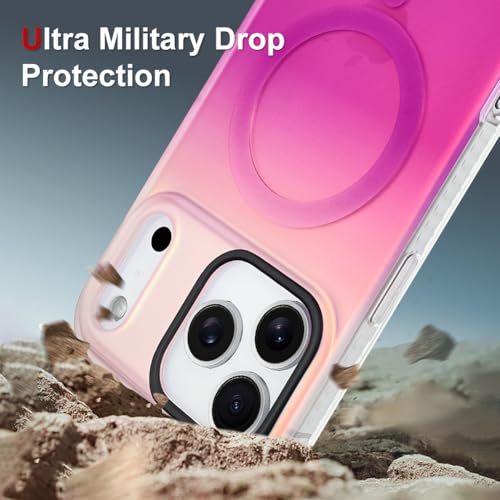 Image of AIGOMARA Magnetic Case for iPhone 17 Pro, Compatible with Magsafe, Fluorescent Iridescent Case for Women Girls, Shockproof Translucent Matte Protective Cover 6.3 Inch 2025, Pink Purple
