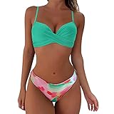 Conjuntos de Bikini de Talle para Mujer Traje de baño Sexy con Tinte de Corbata de Corte Trajes de baño de Dos Piezas Bikini Triangulo Mujer (Green, M)