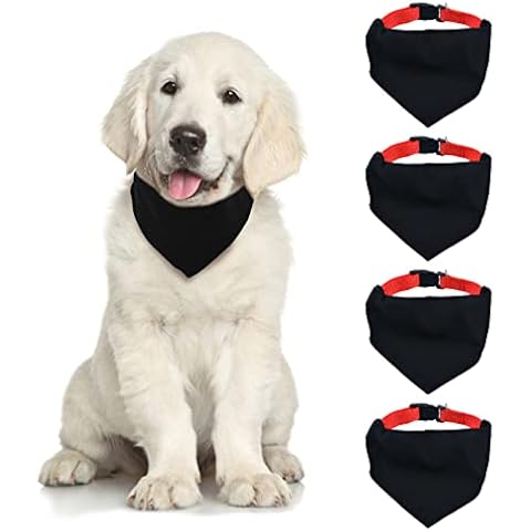 HACRAHO Blank Dog Bandana, 4 PCS Black Pet Bandana Collar with Quickly Release Buckle Adjustable Sublimation Dog Bandana with Removable Red Collar for Small Medium Dogs and Cats, Black M Cover