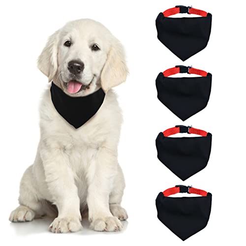 HACRAHO Blanko Hundebandana, 4 Stück, schwarzes Haustier-Bandana-Halsband mit schnell lösbarer Schnalle für kleine, mittelgroße Hunde und Katzen, Schwarz M