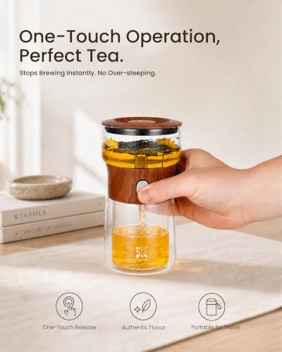 Image of ZENS Glass Infuser Teapot, One Touch Tea Maker for Loose Leaf Tea, Teak