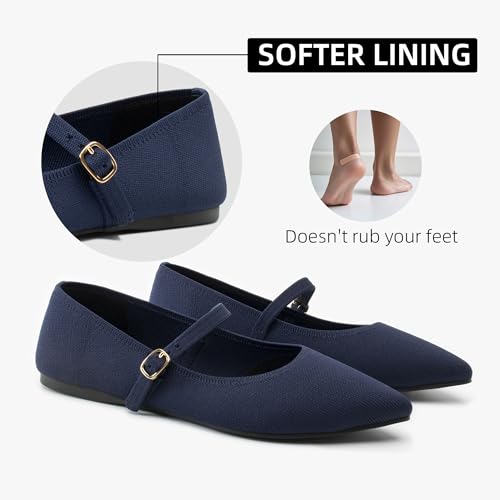 Image of Soesyi Pointed Toe Flats Knit Ballet Flat Shoes for Women Comfortable with Adjustable Strap,Washable Dressy Casual Flats for Work Office