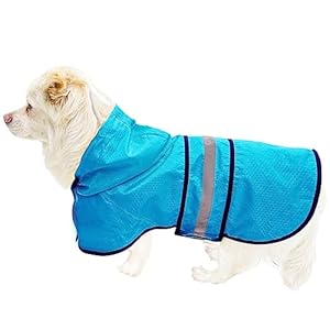 Dog Raincoat Waterproof Reflective Slicker - Lightweight Breathable Hooded Poncho Rain Coat Jacket with Adjustable Belly Strap and Leash Hole for Small Medium Large Dogs (Small, Blue) Dog Raincoat Waterproof Reflective Slicker Lightweight Breathable Hooded Poncho Rain Coat Jacket with Adjustable Belly Strap and Leash Hole for Small Medium Large Dogs Small Blue