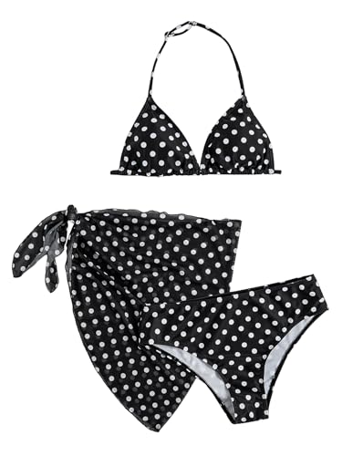 Image of SOLY HUX Girl's Summer Swimsuit Set Floral Halter Triangle Bikini Set with Wrap Skirts Beachwear