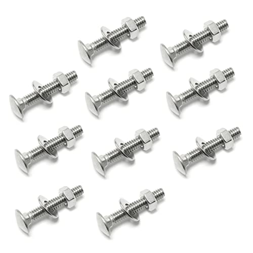 Pro Bamboo Kitchen 10 Stück Schlossschrauben-Sets 304 Edelstahl Schlossschraube Sechskantmutter und flache Unterlegscheibe Kits 1/4-20 x 1-1/2 Zoll Cover