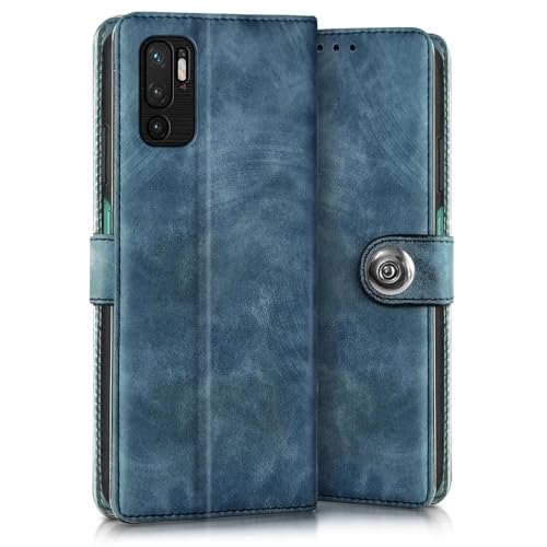 Image of WOW IMAGINE Shock Proof Flip Cover Back Case for Xiaomi Redmi Note 10T 5G | Poco M3 Pro 5G (Magnetic Button Flip Case | Wallet Pockets & Stand | Leather Finish | Aquamarine)