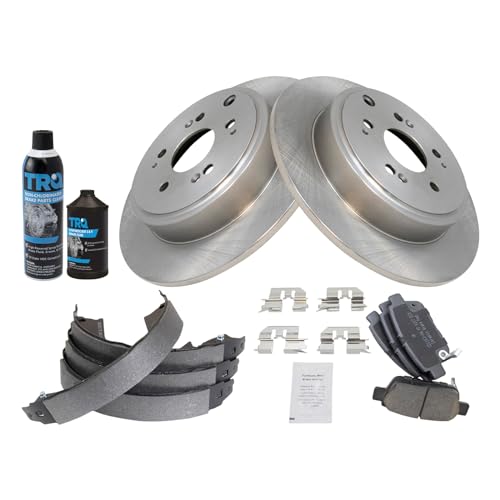 Image of TRQ Rear Brake Pad & Rotor Kit, with Chemical Kit Parking Brake Shoe Set Ceramic Compatible with 2006-2014 Honda Ridgeline