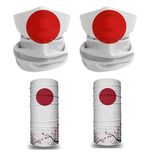 4 Japanese Flag Neck Gaiter, Japan Cherry Blossom Flag Bandana Balaclava Face Mask, Sun Protection Moisture Absorption Breathable, Suitable for Outdoor Cycling Hiking Running Fishing Camping