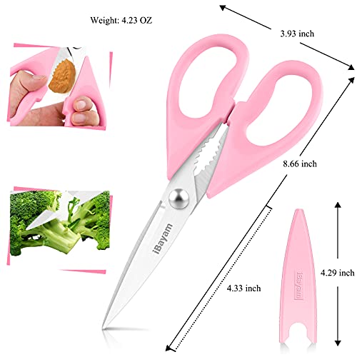 iBayam Kitchen Scissors - All Purpose Heavy Duty Meat Scissors, Poultry Shears, Dishwasher Safe, Stainless Steel, 2-Pack, Pastel Pink, Mint Blue