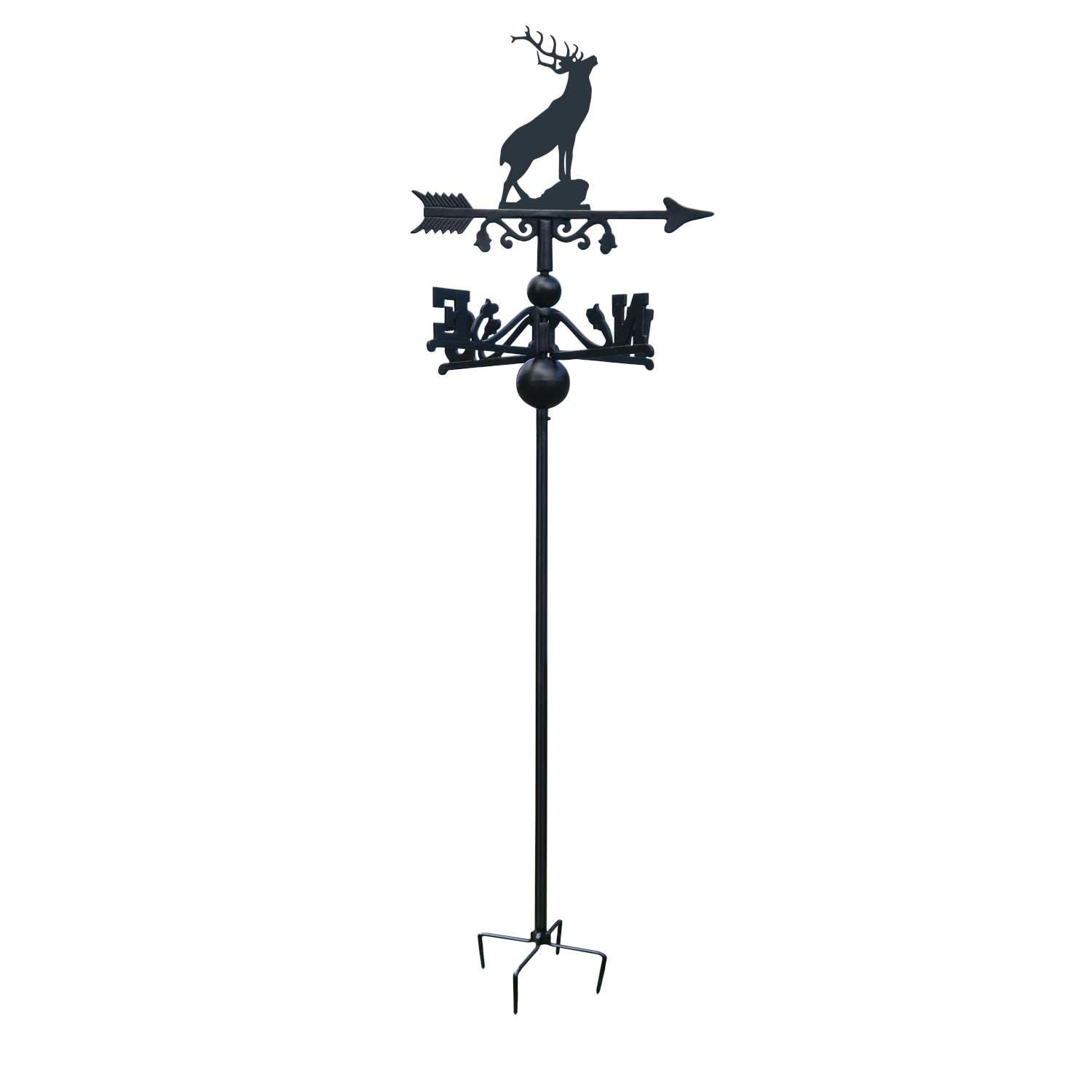 Black Cast Iron Stag Freestanding Weathervane - Outdoor Garden Weathervane Ornament