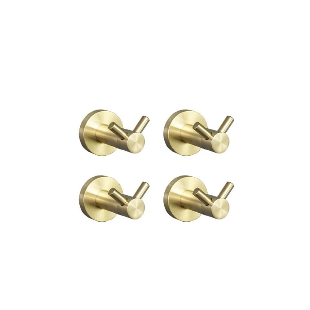Toallero montado en la Pared Soporte de Papel higiénico Redondo de Acero Inoxidable Dorado Cepillado Albornoz Gancho para Toalla Kit de Accesorios de baño, 4 Ganchos Dobles