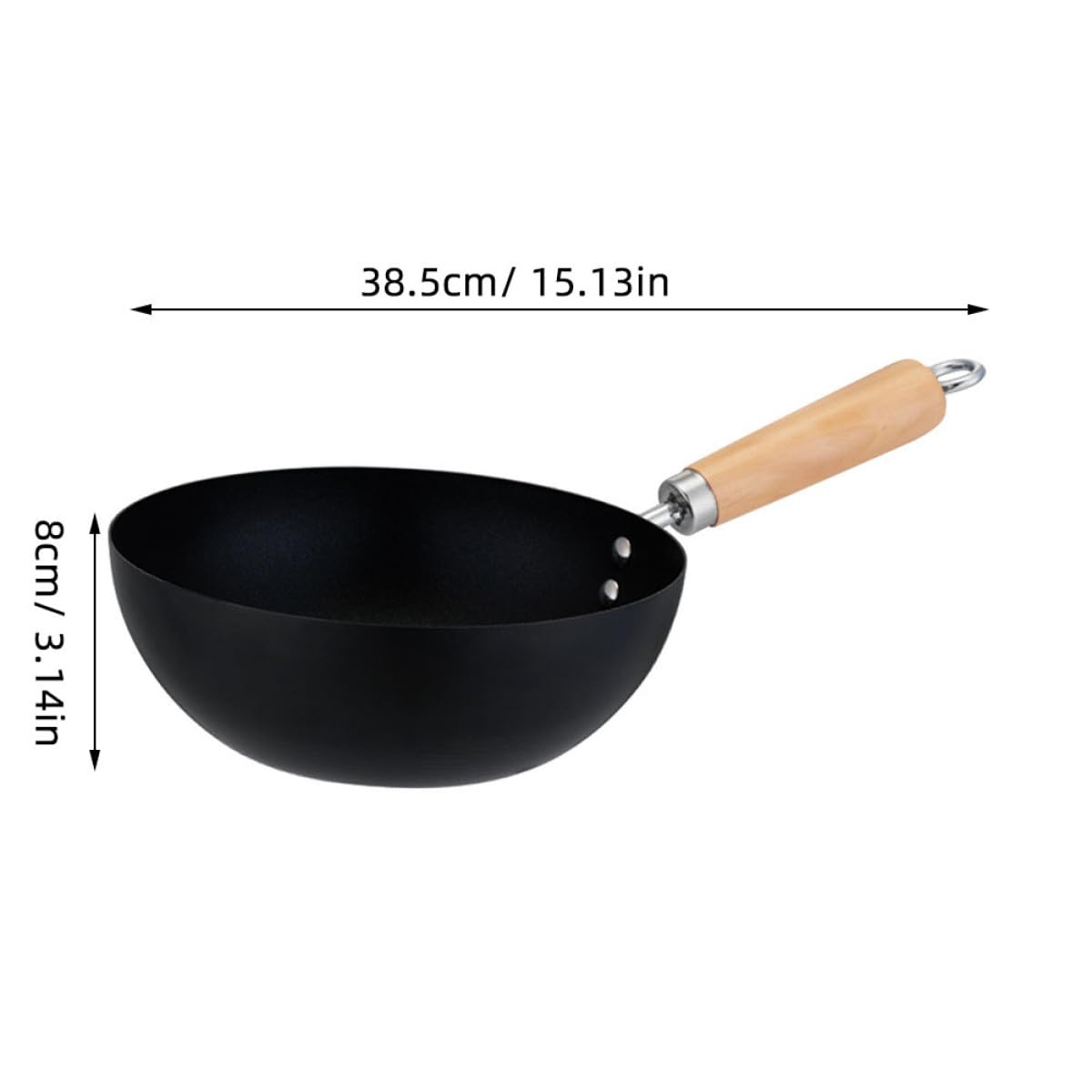 SHINEOFI Mini Padella Wok in Acciaio Inox 22 CM Antiaderente senza Coperchio con Manico Ergonomico in Legno Padella Compatta per Fornelli a Gas e Cucina Quotidiana per Friggere e
