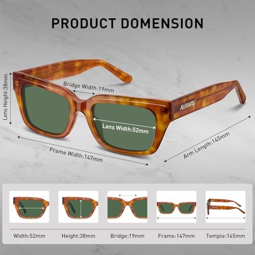 AVAWAY Chunky Womens Sunglasses Polarized, Rectangle Acetate 100% UV Protection Sun Glasses Retro Driving Outings Shades4
