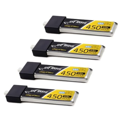 SoloGood TATTU 4pcs BT2.0 1S 450mAh Battery HV 3.8V 95C FPV Lipo with BT 2.0 Connector for FPV Tiny Whoop 1S Brushless Whoop Drone Cover