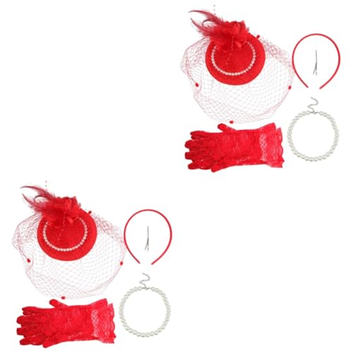 Sombrero velo de novia GALPADA con pasador de perlas, collar y guantes de encaje