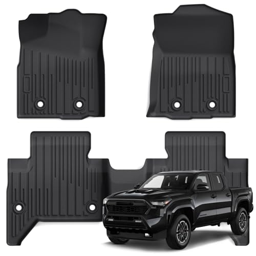 Floor Mats for Toyota Tacoma 2016-2023 Crew Cab, All Weather Floor Liner for Tacoma 2016-2023 TPE Custom Fit Car Mats Front&Rear 2 Row Mats, Black