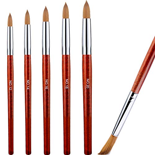 5 Pieces Acrylic Nail Brush with Round Wood Handle 3D Painting Drawing Brush UV Gel Carving Pen Brush for Acrylic Liquid Styling Nail Art Decoration (12-20, Mahogany)