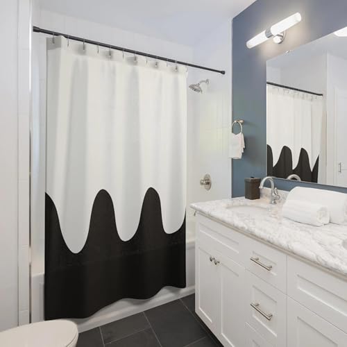 Rideau de douche noir et blanc lavable en machine pour éliminer l'eau au sol