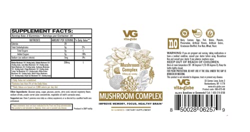 VitaGlobe Mushroom Complex 250mg Gummy - Immune Defense, Energy, Brain Health Function Support Complex Vitamin Supplement, 60 Count - Image 3