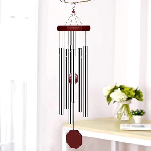 Image of prexi Wind Chimes for Home Balcony Decor Items 6 Pipes Hanging Bells Six Rods for Positive Vibrations & Energy Garden Outdoors Office Melodious Metal Wind Chimes Sound. (Silver Colour)