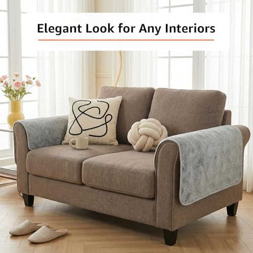 Image of Amazon Basics - Velvet Quilted Make Your Own Sofa Cover |70cm x 70cm| Microfiber Sofa Slipcover (Grey, Set of 2 Armrest)