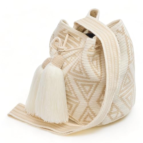 Generic Original WAYUU mochila bag for women, authentic crochet pattern Handmade boho crossbody, Fairtrade Gifts from Colombia., Design 27 - Medium