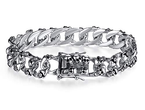 Pulsera de calavera de plata S925 estilo punk unixes para parejas de moda