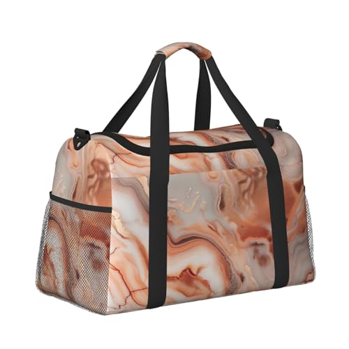 Rose Gold Marble Print Foldable Carry On Tote Large Capacity Hand Carry Bag for Airplane Weekend Getaways3