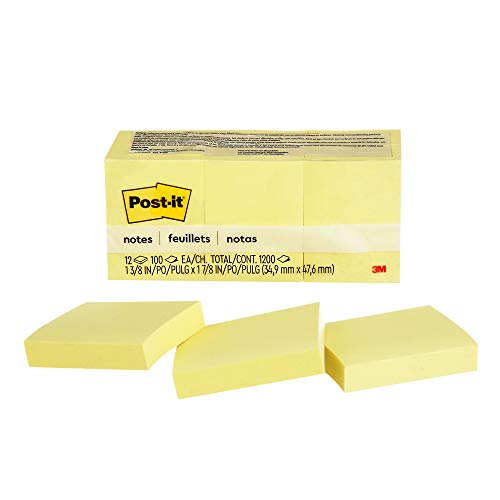 Post-it Notes, 1.5 x 2 Inches, 12 Pads, Fluorescents