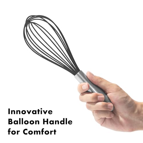 Image of OYV 10-Inch Black Silicone Whisk, Heat Resistant 480F Kitchen Whisk with Stainless Steel Ergonomic Handle, Non-Scratch for Nonstick Cookware, Dishwasher Safe, Perfect for Blending, Cooking & Beating