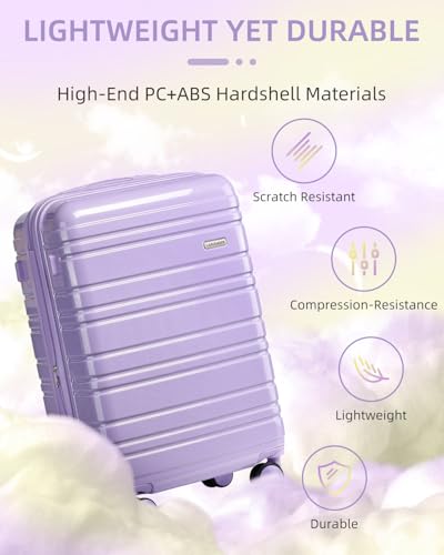 Image of LARVENDER Carry on Luggage 22x14x9 Airline Approved, 20 Inch Hardside Suitcase with Wheels TSA Lock, PC+ABS Lightweight Travel Luggage Sets for Women, Glossy Lavender, 3 Piece Set