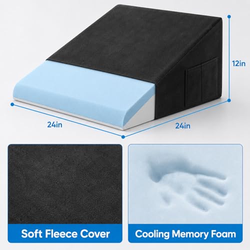 Image of OAISZ Wedge Pillow, 12 Inch Bed Wedge Pillow for Headboard, Pillow Wedge for Acid Reflux Relief, After Surgery, Sleeping, Back Pain Relief, Memory Foam Top, Black