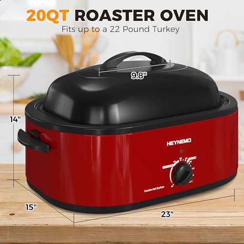 Image of 20 Quart Roaster Oven,Electric Turkey Roaster Oven with Defrost & Warm Function, Adjustable Temperature, Removable Pan & Rack, Stainless Steel, Red