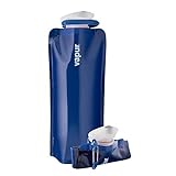 Vapur | Collapsible Water Bottle | 1 Liter, 34 Ounces | Reusable Leak Proof Water Bottles with Carabiner for Working Out, Camping, Backpacking, Hiking, & Travel! | Admiral Blue