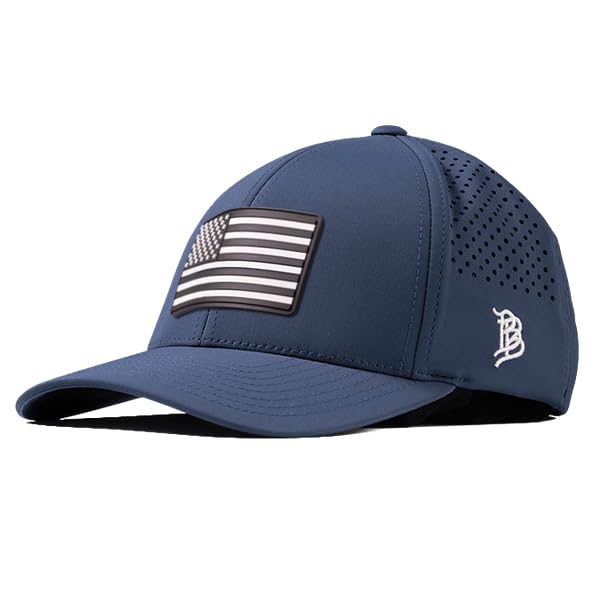 Image of Branded Bills Vintage Old Glory PVC Navy Curved Performance, Adjustable Velcro Hat for Men | Golf Running