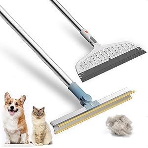 Pet Hair Remover Bundle – Including Long Handle Dog Hair Removal Carpet Rake for Rug & Magic Squeegee Broom for Floor Bathroom- Easy Cat Fur Sweeper and Dust Spills Cleaning Tool for Household