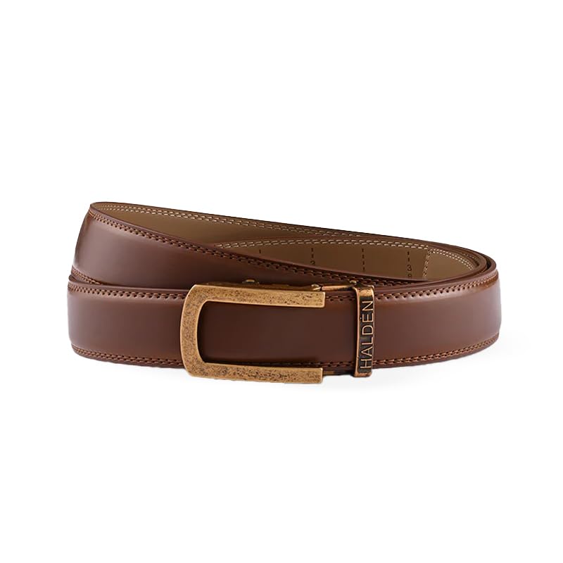 Image of HALDEN BURLEY Belts For Men Leather Original (Free Size Fits Up to 44 Inch Waist) Ratchet Straps, Unique Magnetic Auto-lock Buckle Formal Belts For Men
