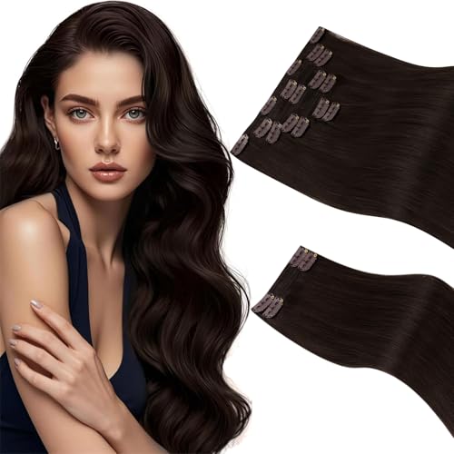 Sunny Hair Clip in Hair Extensions Real Human Hair 22inch 175g Thick Remy Hair Clip in Hair Extensions for Women Full Head Human Hair Clip Extensions Dark Brown