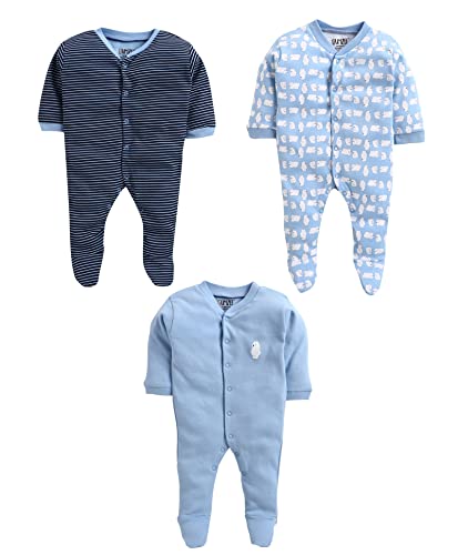 Image of BUMZEE Full Length Printed Baby Footies Sleepsuit Pack of 3