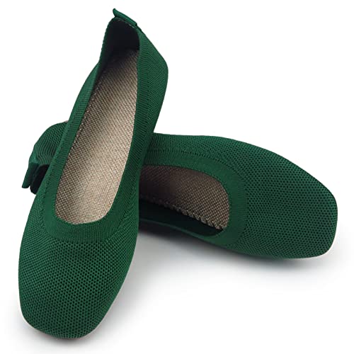 Image of RVROVIC Women's Knit Square Toe Ballet Flats, Slip‑On Casual Flat Shoes