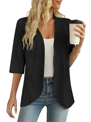 Women's Lightweight 3/4 Sleeve Cardigan Summer Casual Open Front Ruffle Cardigans3