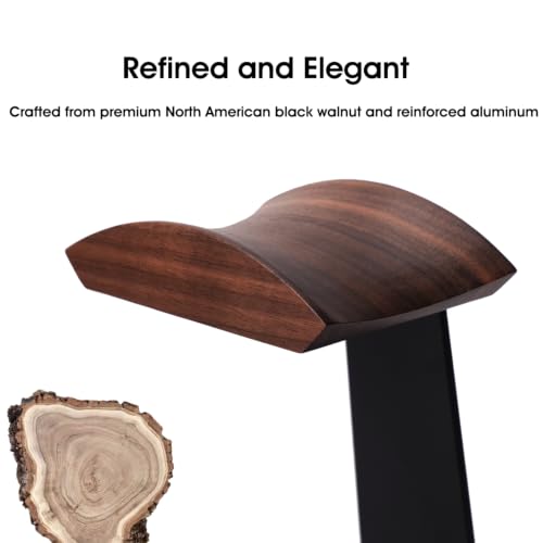 Image of Walnut Headphone Stand, Wooden Headset Stand for Desk with Storage Base, American Black Walnut Wood Headphone Holder for Airpods Max, Bose, Razer, Sennheiser, Gift for Men, Black