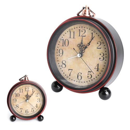 TNSLAND Reloj Despertador Silencioso Vintage de Metal Negro, 5,5 Reloj Retro Sin Tic TAC, Analógico Clásico con Gran Esfera, Diseño Europeo Decorativo a Pilas para Dormitorio, Oficina y Hogar