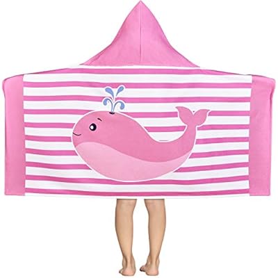 ASPMIZ Dolphin Kids Hooded Beach Towel, Pink and White Stripes Toddler Towels for Boys, Soft and Absorbent Hooded Kids Beach Towel for Beach, Bath, Swim, Pool 41B88QdTtyL. SS400